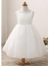 Beaded Ivory Satin Organza Simple Flower Girl Dress